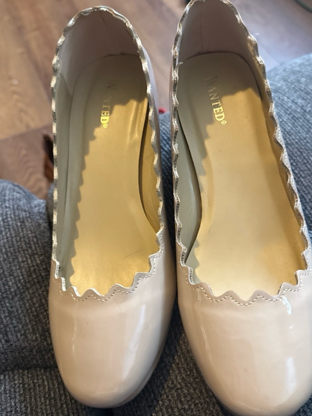 Wanted Nude Patent Scalloped Ballet Heels